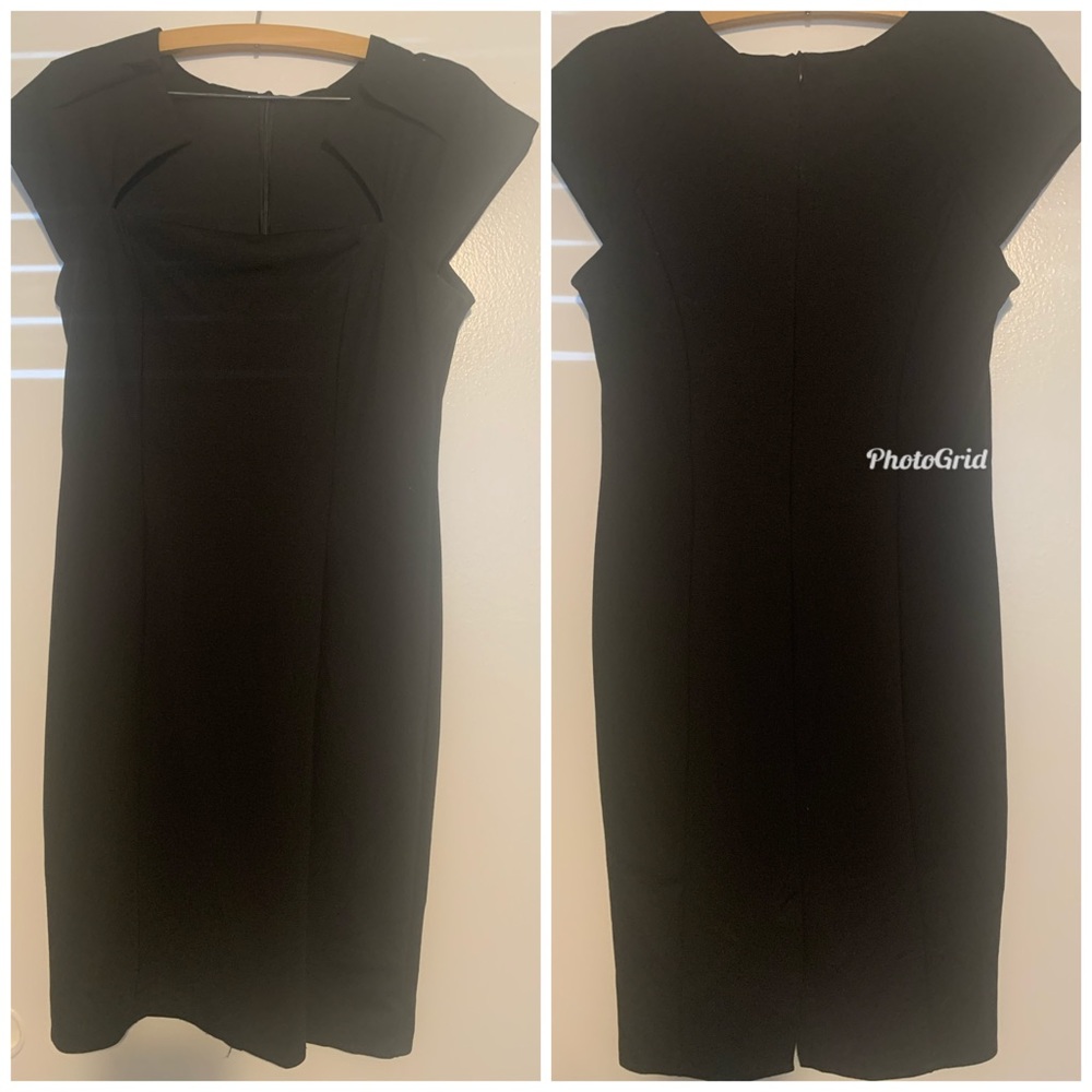 Black mid knee pencil skirt dress
